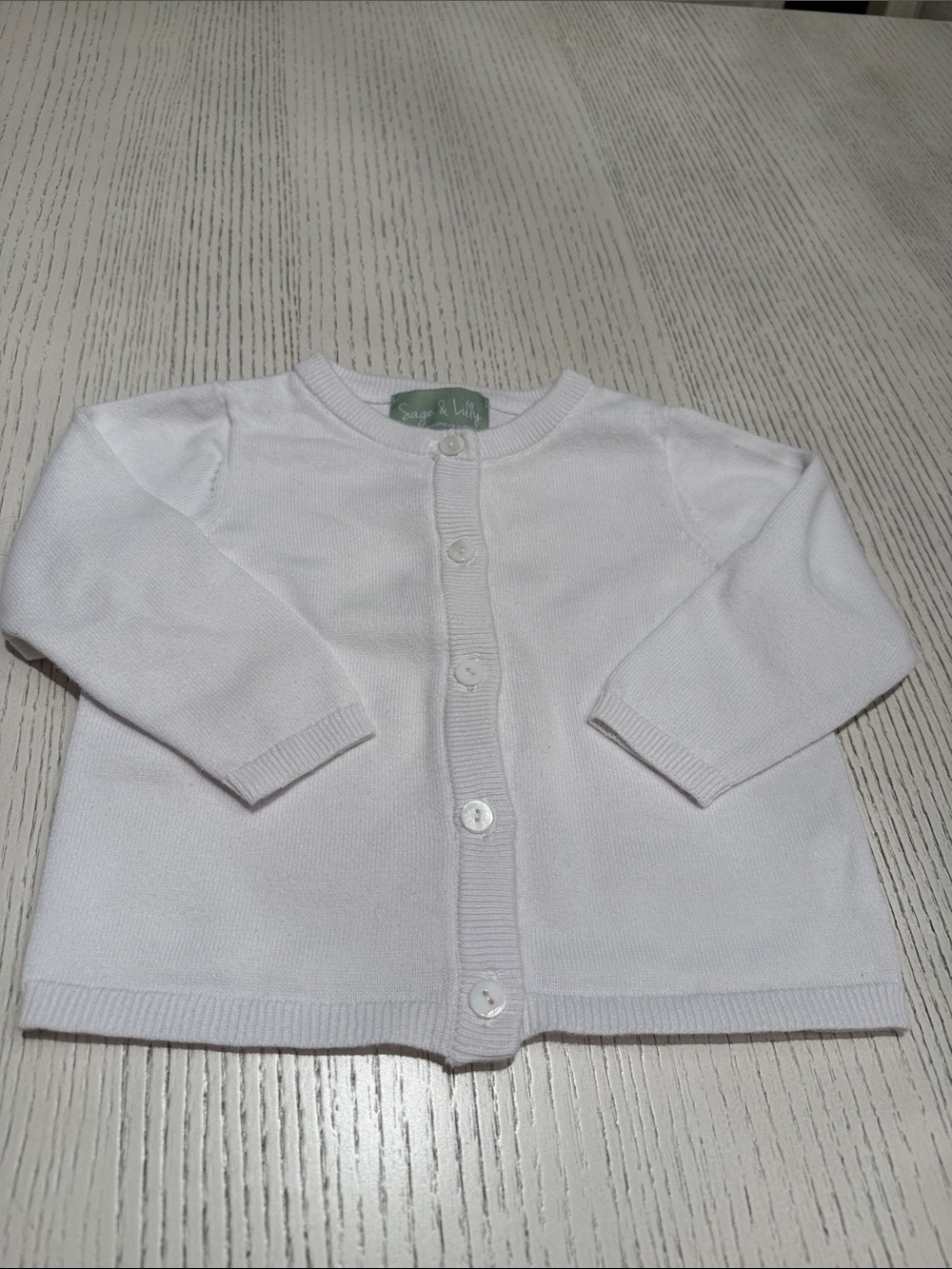 Sage & Lilly 2T White Knit Cardigan - Classic Front Pearlized Buttons